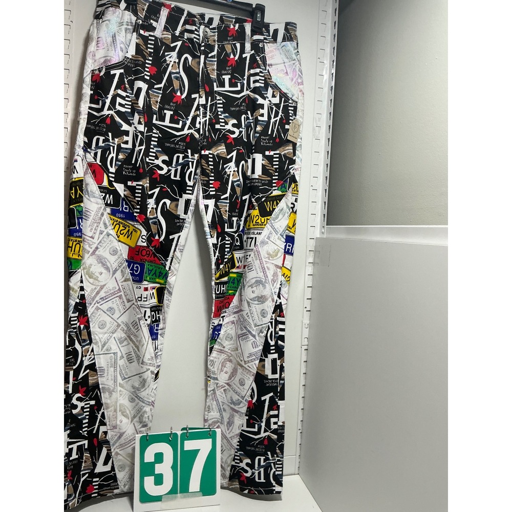 Boy Faolsaj Graphic Print Jeans License Plate Money Collage Multi-Color Size 34